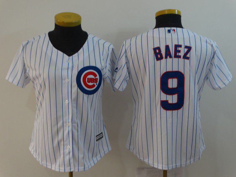 Women Chicago Cubs #9 Baez White MLB Jerseys->chicago cubs->MLB Jersey
